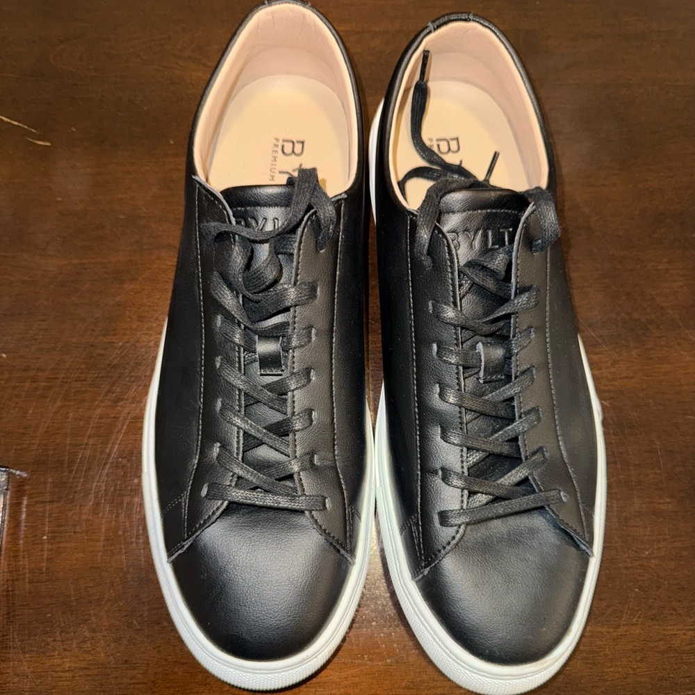 BYLT Basics Black Leather Low-Top Sneakers with White Soles